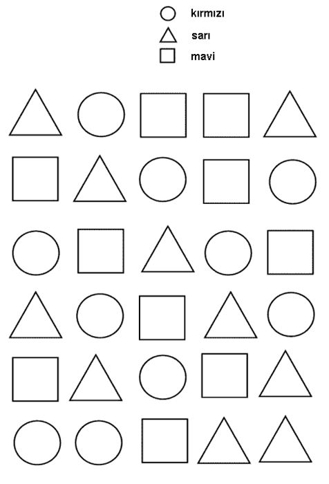 Çocuklar için Geometrik sekiller çalısma sayfaları